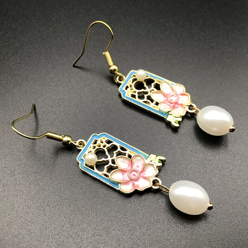 Painted Floral Pendant Earrings